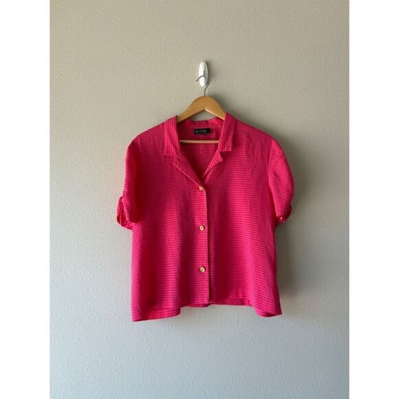 vintage 90s pink gingham short sleeve button front - Picture 1 of 5